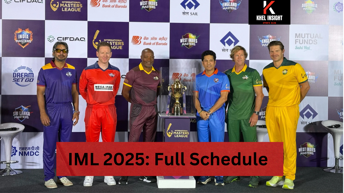 Sachin Tendulkar and Kumar Sangakkara with the International Masters League 2025 logo, promoting the tournament.