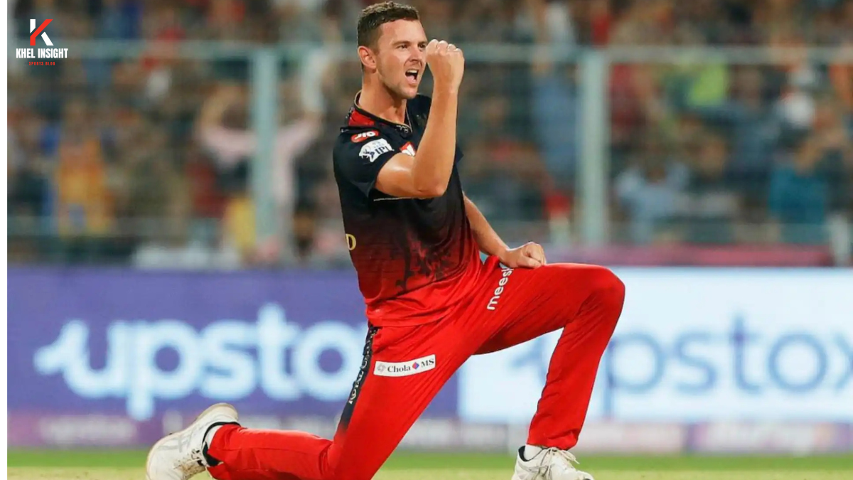 Josh Hazlewood celebrating after taken wicket