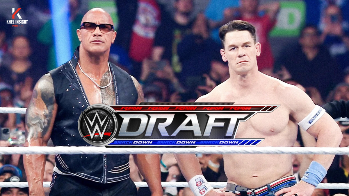 John Cena and The Rock face off with WWE logo and rumors in the background