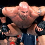 Bill Goldberg performing Spear finisher at WWE event, final match vs Gunther