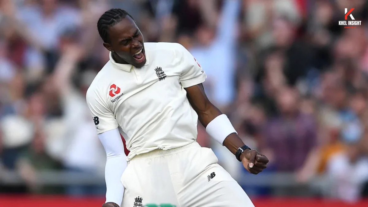 Jofra Archer celebrates after taking a wicket for England during a Test match at Edgbaston