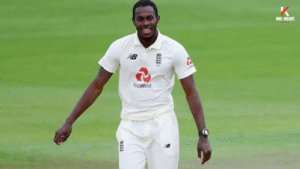 Jofra Archer bowling for England against India at Edgbaston Test 2025