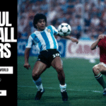 Skillful football players: Maradona dribble the ball against Japan