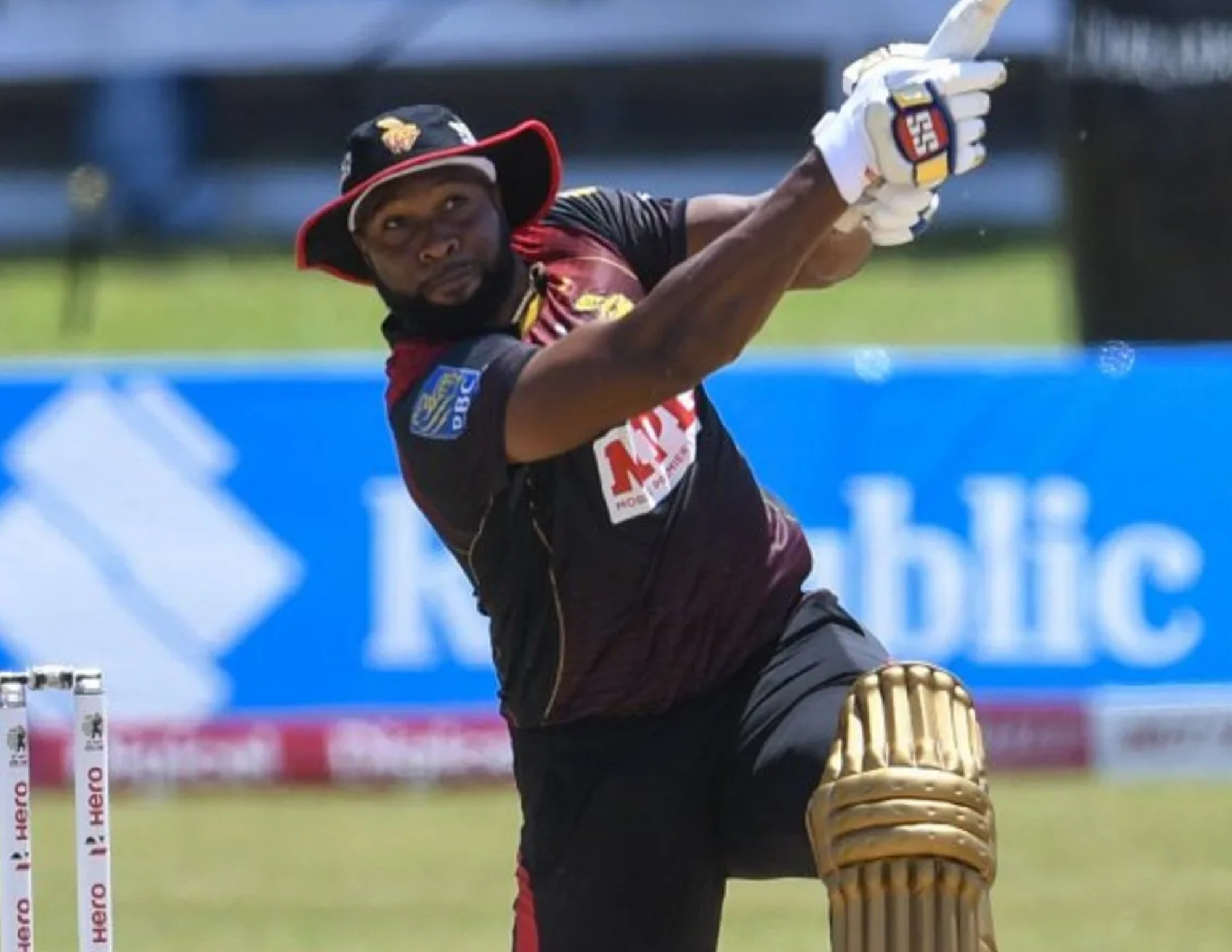 Kieron Pollard hitting a six for Trinbago Knight Riders in CPL 2025