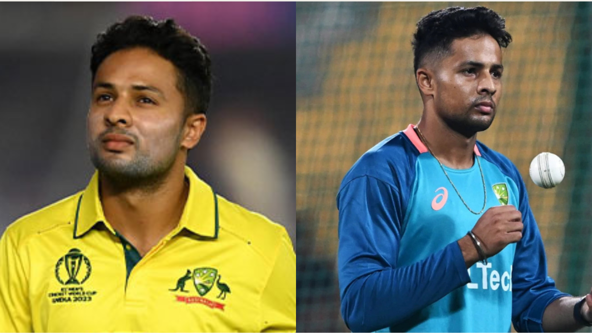 young Australian leg-spinner Tanveer Sangha bowling during a cricket match